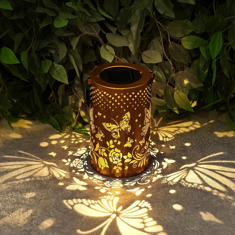 Lámpara solar para exteriores, regalo de cumpleaños de mariposa adecuado para hombres y mujeres, luz solar colgante adecuada para patio, patio, porche, jardín trasero, paisaje, decoración de jardín