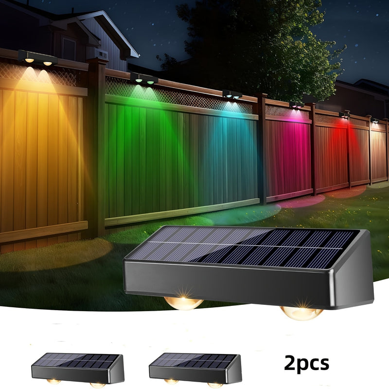 2/4/8pcs Luces Solares para Valla, RGB+Cálido Blanco+Frio Blanco Luces Solares para Valla con 11 Modos de Color, Luces Solares para Pared Exterior, Luces Solares para Terraza, Encendido/Apagado Automático de Anochecer a Amanecer Luces Solares para Jardín