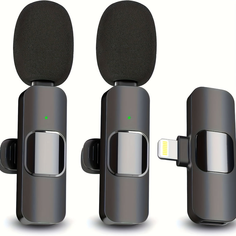 2 Piezas de Micrófono Tipo-C Plug-and-Play para iPhone, iPad y Android - Auto-Sincronización y Reducción de Ruido, Ideal para Grabaciones e Entrevistas. Compatible con Portátiles, Estuche Cargador Incluido, Mini Micrófono sin varillas con Clip
