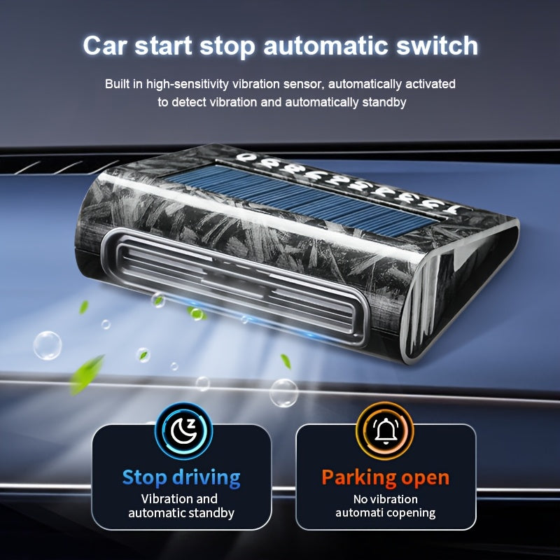 1pc Purificador de Aire Solar para Coche, Textura de Fibra de Carbono, Tecnología Inteligente, Uso en el Vehículo, Eliminación de Olores, Esterilización por Desinfección, Generador de Ozono, Funcionamiento Automático al Estacionar, Carga Solar, Matrícula