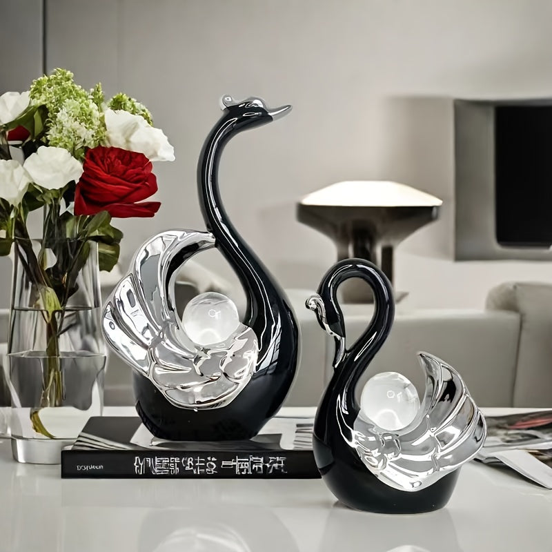 Adorno de cristal de lujo con cisne y bola de cristal, decoración creativa para sala, entrada o gabinete de TV