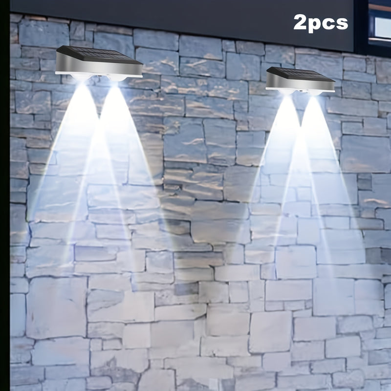 Juego de 2/4/8 luces solares para pared exterior de acero inoxidable, luces solares para exteriores, luces para pared con sensor crepuscular, luces solares para cercas, en modo luz cálida/blanca/RGB, para patios, barandales, jardines y paredes de porche