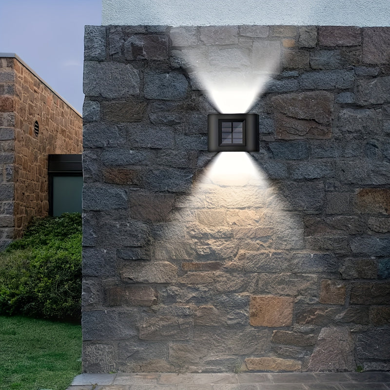 Lámpara solar de pared con 6 LED, luz cálida/blanca, sensor de luz, ideal para jardín, porche, escaleras y caminos, con batería de níquel recargable, iluminación exterior moderna