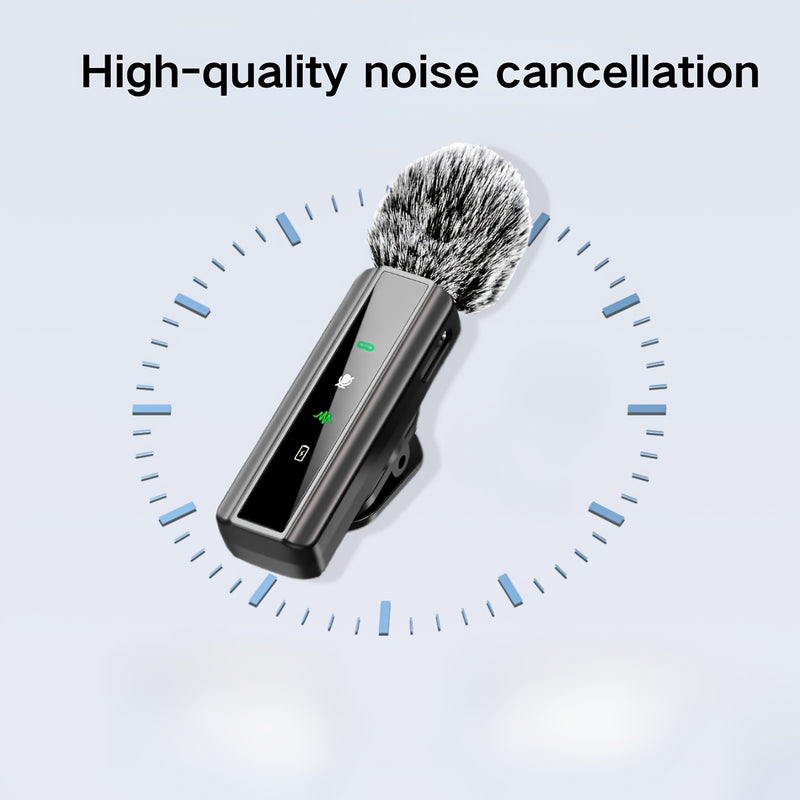 Microfono sin varillas de solapa con pantalla LED, micrófono portátil para grabación de video y podcast con cancelación de ruido HD, función de reverberación silenciosa para creadores de contenido