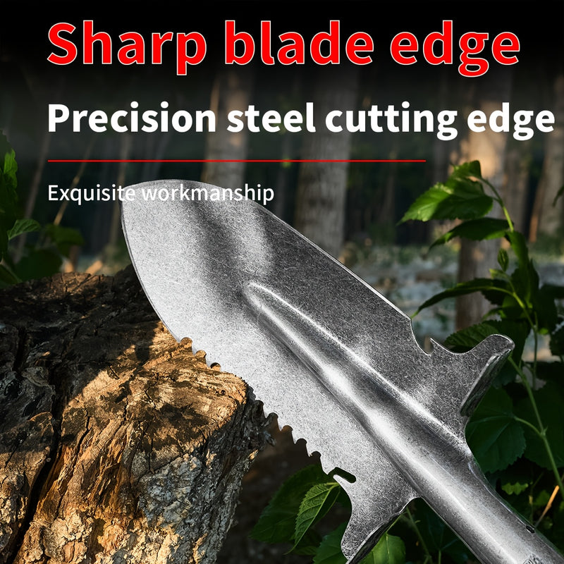 Pala de doble propósito de alta resistencia con hoja de cuchillo integrada - Borde serrado afilado adecuado para tala, perforación profunda, camping, jardinería - Hoja de corte de precisión, ideal para supervivencia al aire libre, leña y paisajismo, dise
