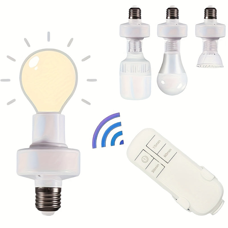 1 pieza de soporte de lámpara inteligente E27 con control remoto y interruptor de temporizador de 15 minutos/30 minutos/60 minutos - Luz LED de 85-265V, bombilla no incluida, fácil instalación para iluminación inalámbrica y cableada interior, luz de cont
