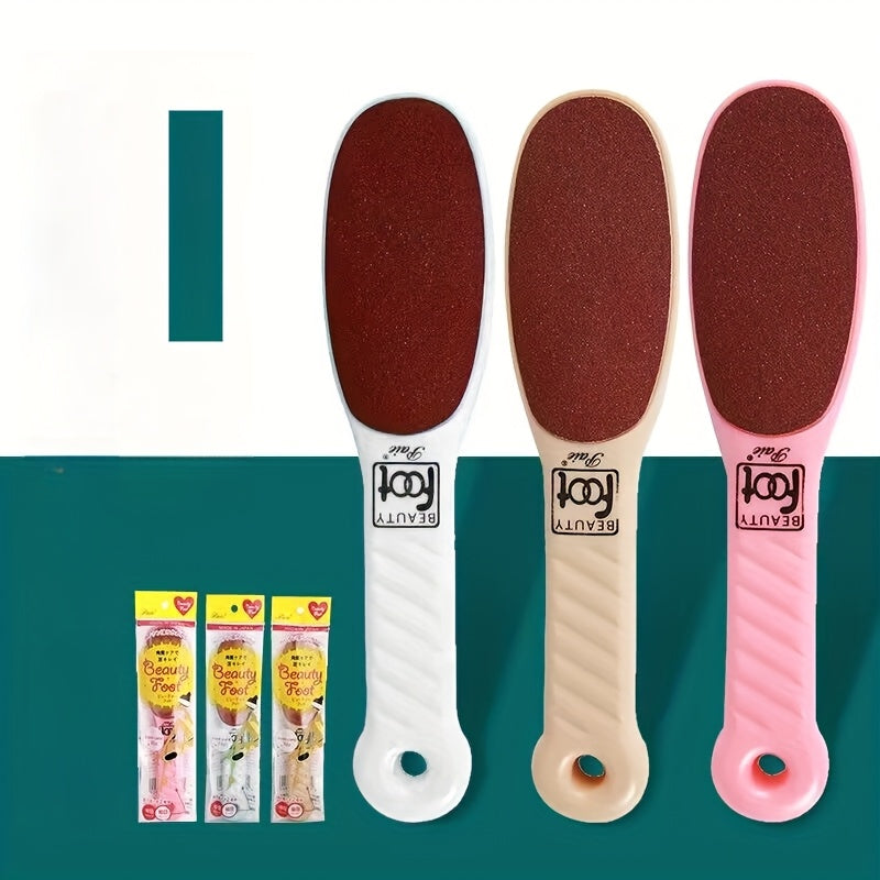 Lima de pie de plástico hipoalergénico con superficie de abrasivo rojo - Herramienta de exfoliación de doble cara para eliminar la piel muerta y callos, ideal para el cuidado del talón y la suela, herramienta de cuidado de pies | Diseño ergonómico | Text