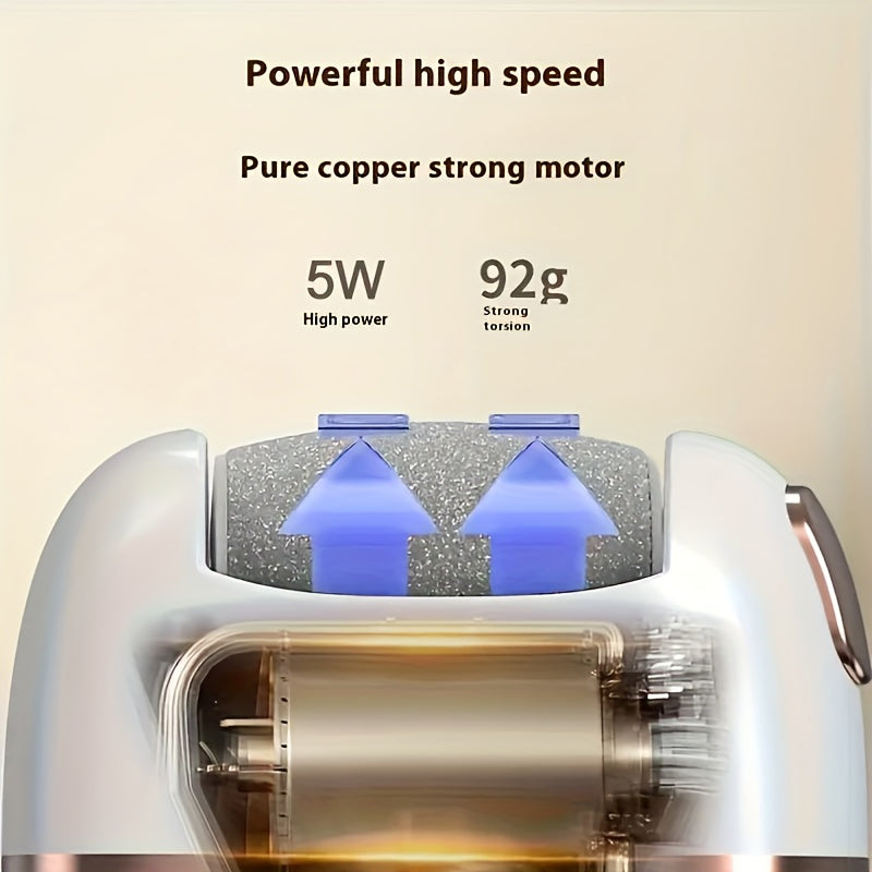 Limpiador y Exfoliante de Pies Eléctrico - Dispositivo Hipoalergénico con Batería de Litio, Portátil para Cuidado de los Pies, Sin Pantalla Necesaria, Ideal para Hogar, Viajes o Salón, Diseño Elegante, Plástico Hipoalergénico, Recargable USB, Compacto, P
