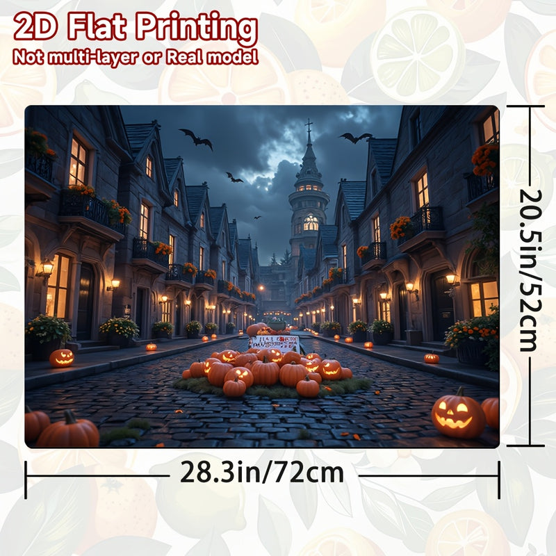 1 pieza, Funda protectora de estufa con diseño 2D plano, Temática Halloween Calabaza Murciélago Castillo Noche de Terror Retrato, 100% Poliéster, Adecuada para decoración del hogar, cocina y fiestas, accesorios para cocinas, cubiertas de encimeras, funda