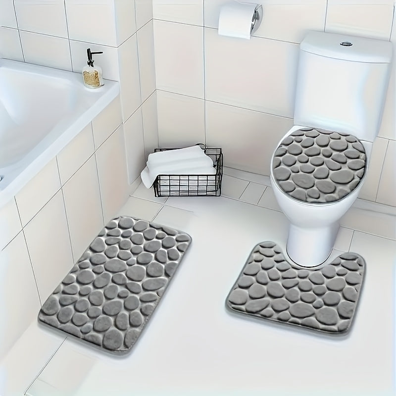 Juego de 3 tapetes de baño de felpa con textura de piedra - absorbentes, antideslizantes, lavables a máquina, ideales para ducha, cocina, lavandería y dormitorio - decoración suave y cómoda para el hogar
