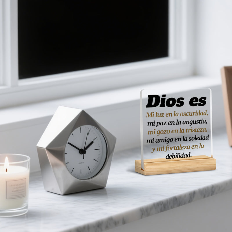Soporte de madera de acrílico 2D con versículo bíblico en español - Regalo religioso para Navidad, cumpleaños, bautismo - Dios es mi luz en la oscuridad, paz en el dolor - Decoración inspiradora para el hogar y el escritorio