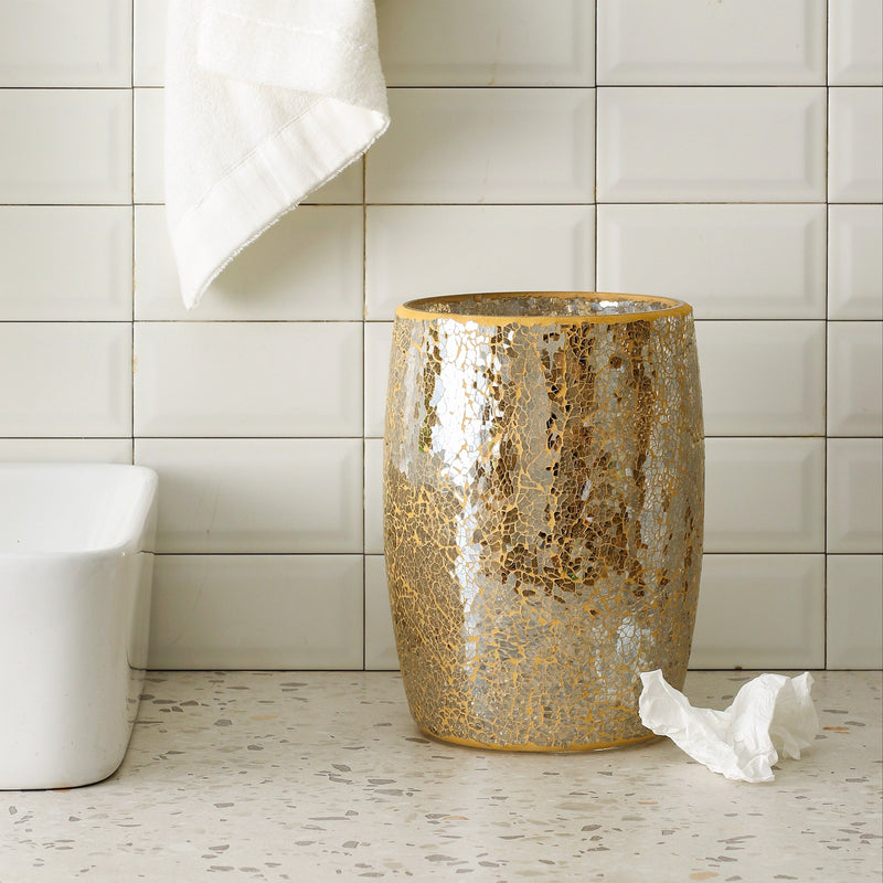 Bote de basura decorativo para baño con mosaico de vidrio, ovalado, 19.05 cm de diámetro x 25.4 cm de alto