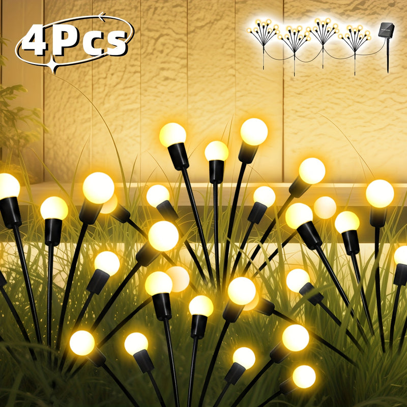 4 luces solares de 32 LED, decoración para jardín con 8 modos de intensidad ajustable, sensor de luz y resistencia al agua IP54, ideales para césped, pasillos, campamentos y fiestas navideñas