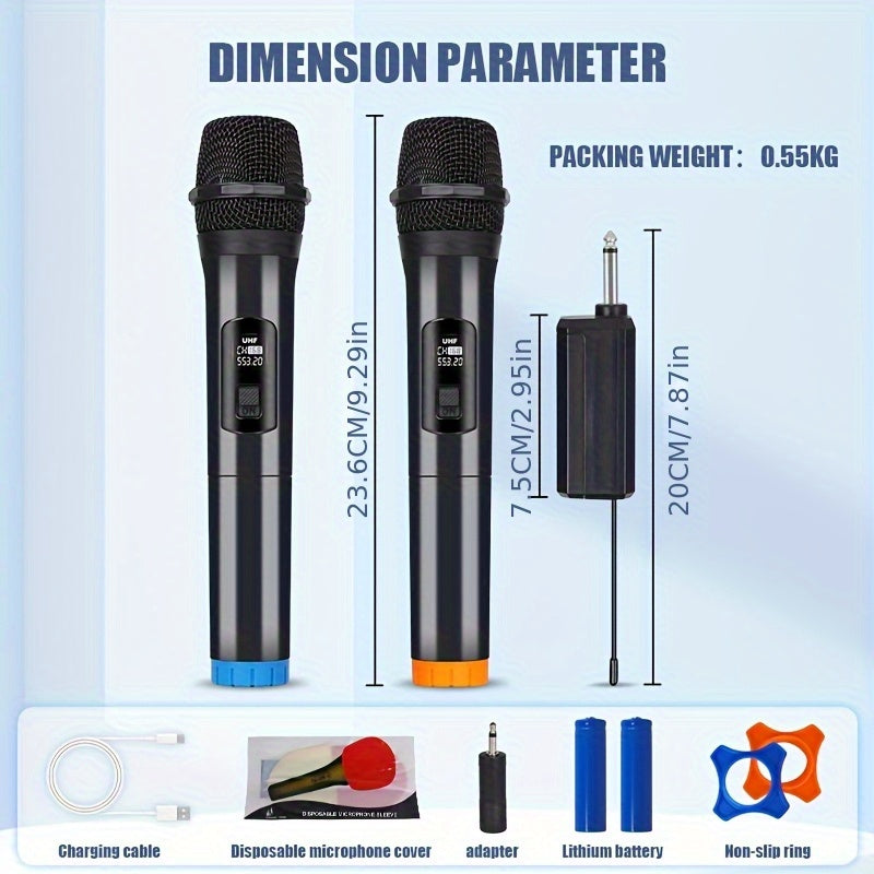 Microfono Inalámbrico NXG de Mano con Reducción de Ruido y Control de Volumen, Modo Doble Profesional UHF para Karaoke, Actuaciones en Iglesias y Reuniones, Alimentado por USB o Batería (2 Canales)