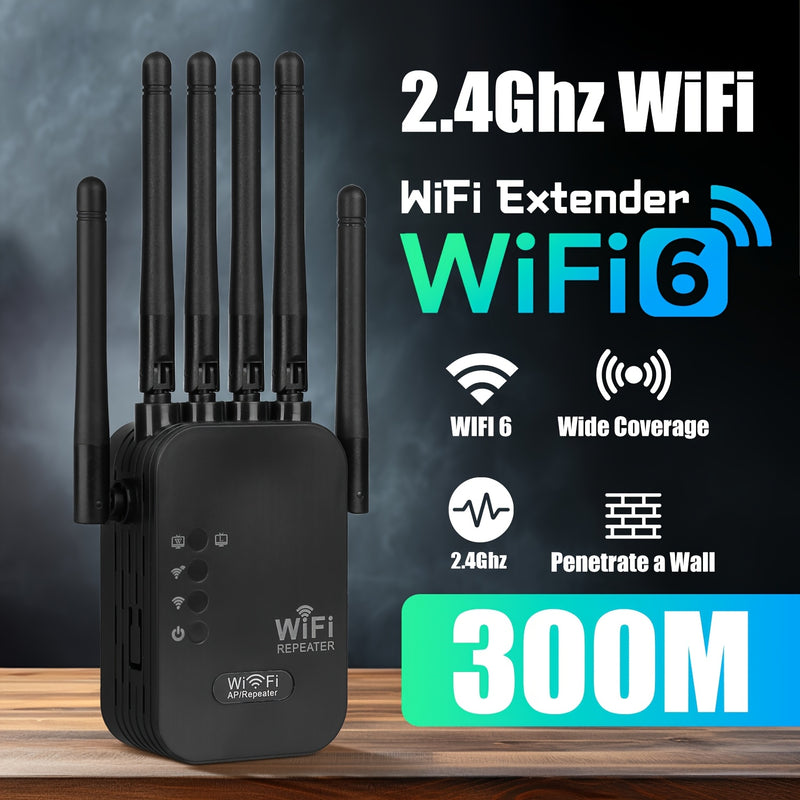 Repetidor WiFi OURLIFE de 25 dispositivos para 2,5 GHz, cobertura de 300 metros, banda única, 110-130 V, amplificador de señal para el hogar con configuración automática de estación, negro, extensor de WiFi.
