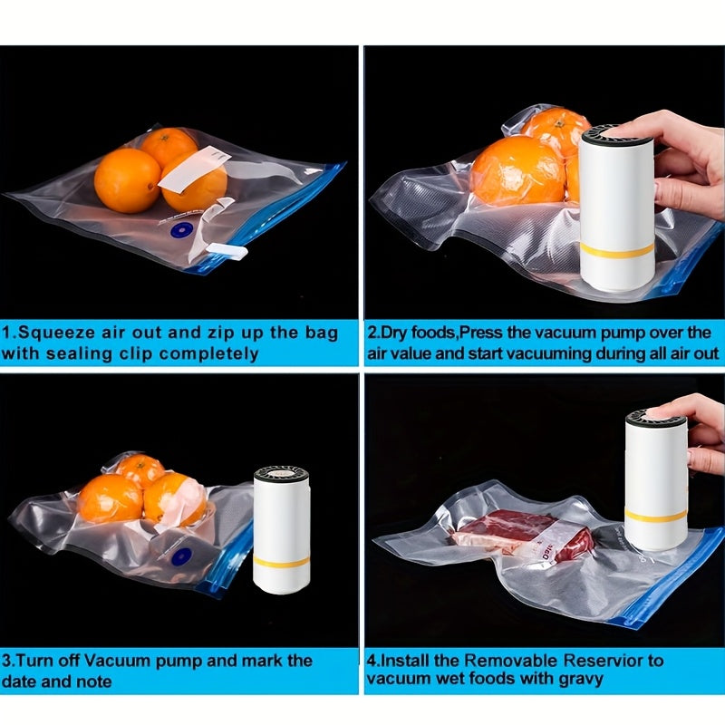 JKUOO, sellador de vacío portátil de mano con 3 tamaños de bolsas de almacenamiento de alimentos (8,5"x8" - 4, 11"x10" - 3, 13,5"x10" - 3), bolsas selladas con cierre de cremallera y 1 bomba eléctrica - Bolsas de almacenamiento grandes, medianas y pequeñ