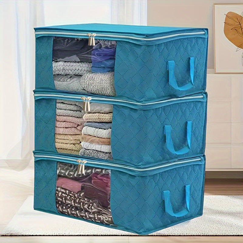 3 piezas, bolsa plegable para almacenar ropa y ropa de cama, con asa reforzada resistente, cierre resistente, ventana transparente, ideal para edredones, cobijas y sábanas