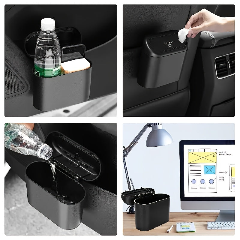 3 piezas - 1 cubo de basura + 2 rollos de bolsas de basura, caja de almacenamiento colgante para puerta lateral del coche, cubo de basura creativo mini