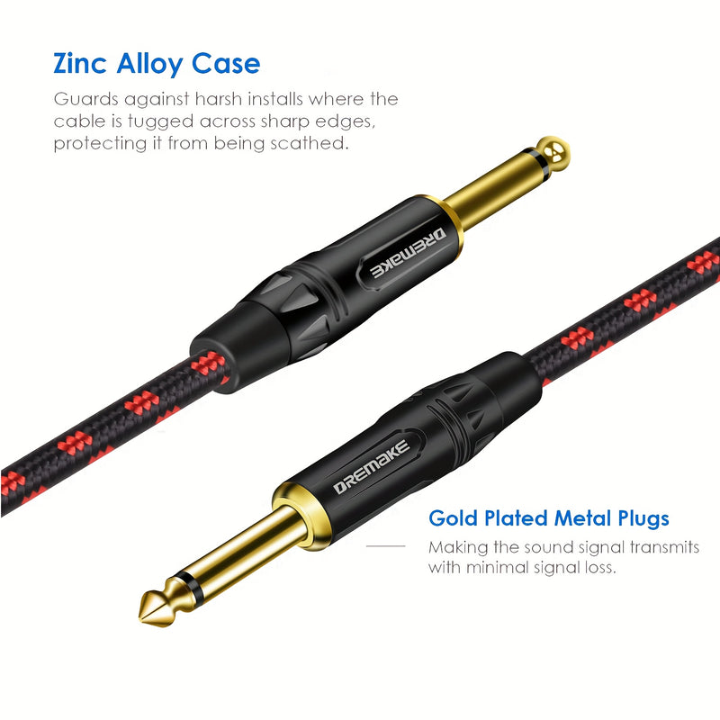 Cable Mono Dorado Jack De 6.35 MmTS 1/4'' A TS 1/4'' Macho A Macho Para Instrumentos De Guitarra Bajo Teclado Altavoz