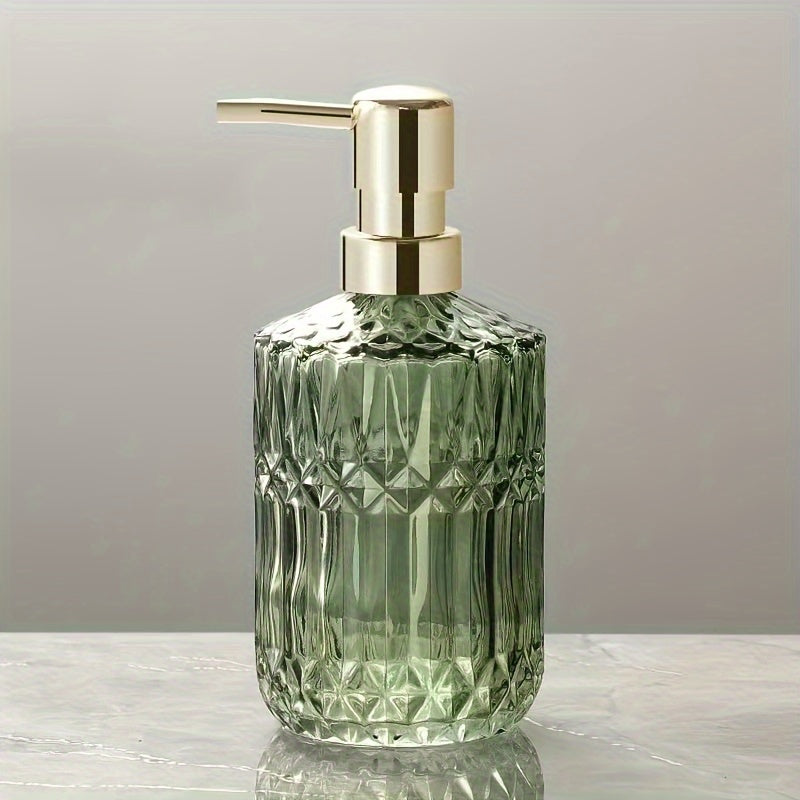 Botella dispensadora de vidrio, bomba para jabón líquido con textura 3D, base independiente, decoración para baño, ideal para shampoo, acondicionador, productos de baño y suministros para el hogar y cocina, 1 unidad