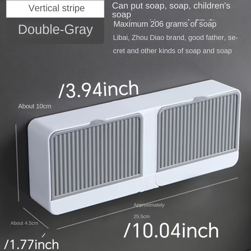 Caja de jabón vertical de doble gris: Jabonera rectangular de plástico montada en la pared con drenaje para jabones en barra - Adecuada para uso en el baño