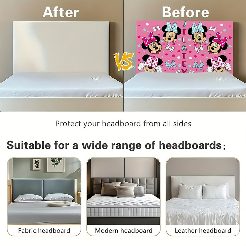 Fundas de Cabecero Suave de Disney Minnie Mouse - Rosa con Lazos Blancos y Corazones, Diseño Divertido de Dibujos Animados para Decoración de Dormitorio, Protege los Cabeceros, Lavables a Máquina