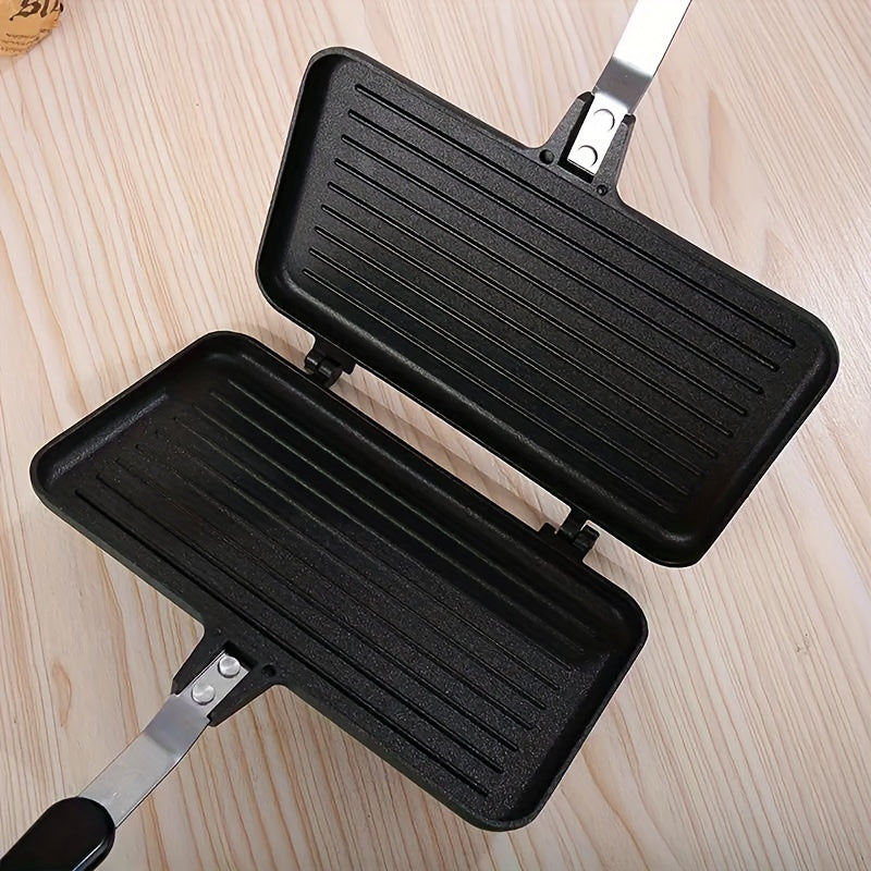 Esta Nueva Sartén de Aleación de Aluminio Multifuncional de Doble Cara con Mango es Antiadherente y Perfecta para Hacer Sandwiches, Bistecs, Tostadas y Huevos, Adecuada para Reuniones en Interiores y al Aire Libre.