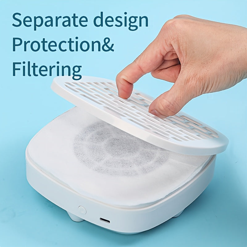 Recopilador de polvo y escombros USB - Herramienta de manicura moderna y duradera de plástico con acentos azules, diseño de 8 ranuras, incluye almohadilla de filtro para técnicos de uñas y uso en casa, eliminador de polvo de uñas, herramienta de belleza