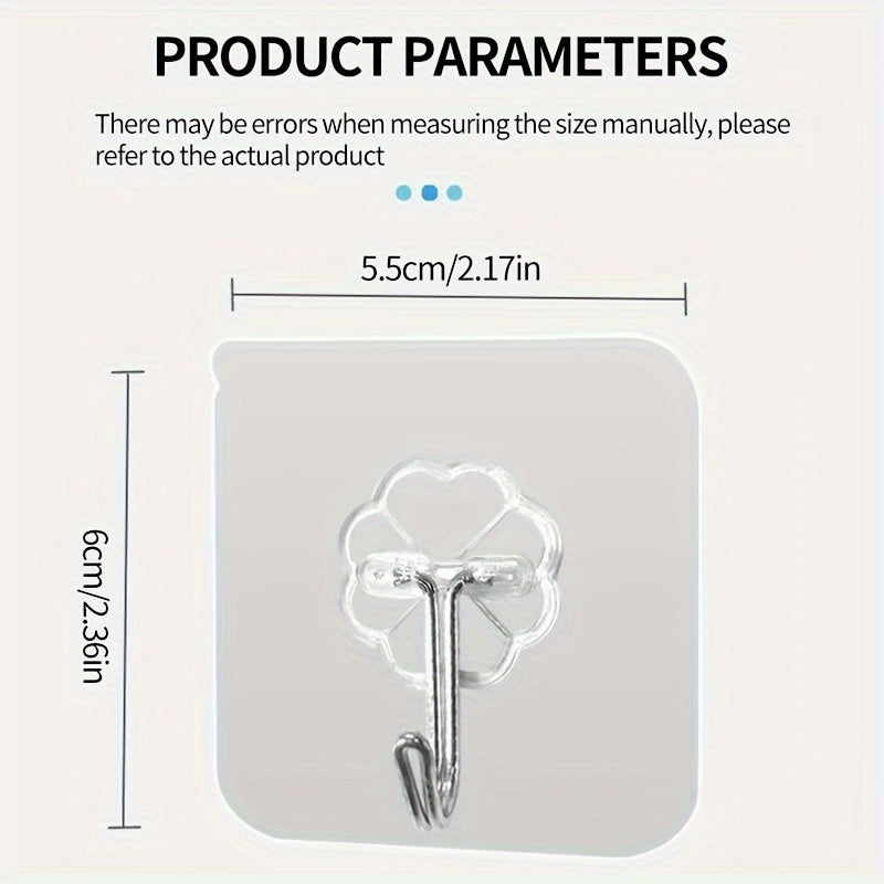 Gancho Adhesivo Súper Grueso - Adhesivo Potente Sin Necesidad de Taladrar - Gancho Adhesivo de Carga Sin Rastro - Pegatina de Gancho de Pared Transparente para Cocina - Gancho de Pared Potente para Ropa