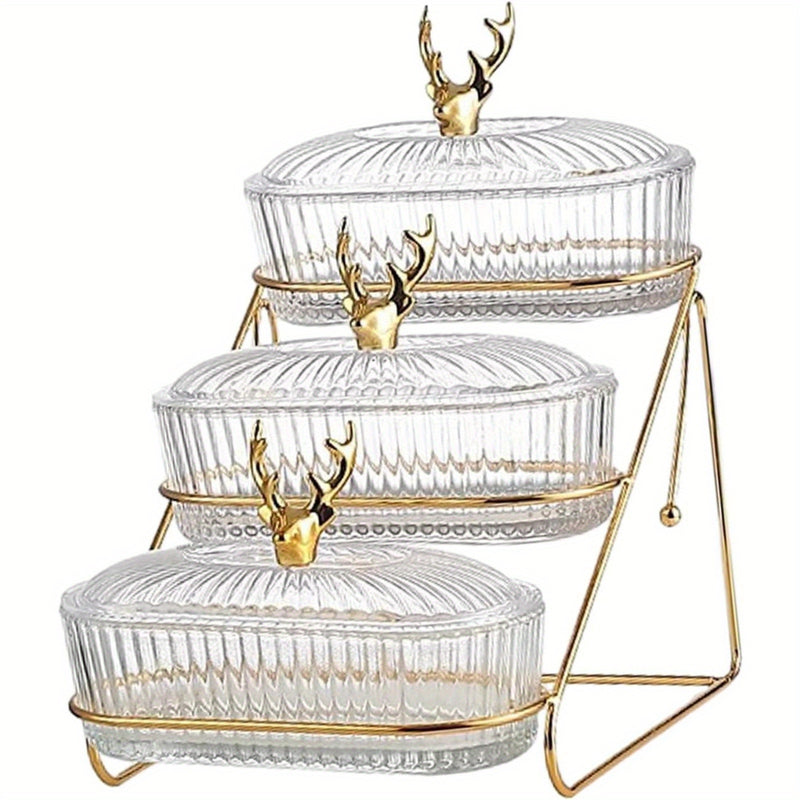 Bandeja Elegante de 3 Niveles para Servir Snacks y Frutas con Tapa - Estructura de Hierro Resistente, Diseño Inspirado en el Norte para Cocina, Sala de Estar, Fiestas | Perfecta para Frutas Secas, Dulces, Frutos Secos | Fácil de Limpiar, Bandeja de Aper