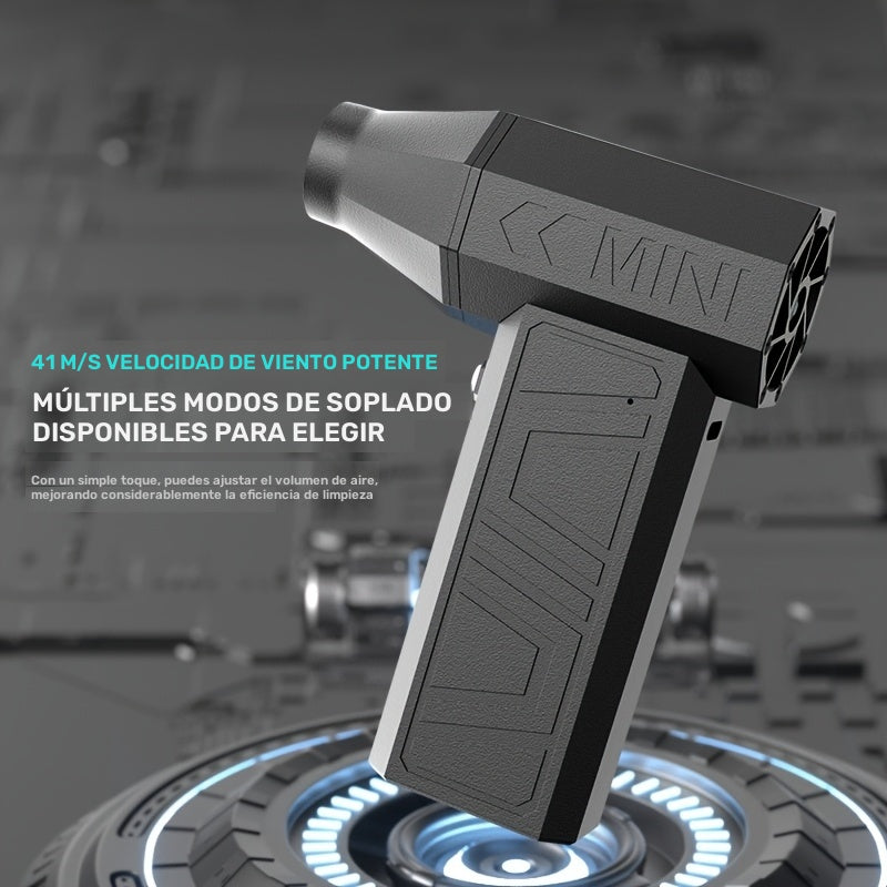 Limpiador de aire comprimido portátil, 90000RPM, 3 modos de soplador ajustables, carga USB, batería recargable de litio de 4000mAh, tensión de funcionamiento de 24V, material ABS, kit de accesorios incluido