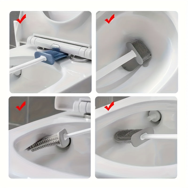 Cepillo de baño de silicona montado en la pared y juego de cepillo de mango largo ergonómico - Diseño antiadherente, fácil de limpiar para un baño higiénico, Kit de limpieza de baño | Decoración de baño elegante | Diseño ergonómico