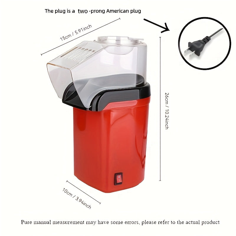 Fabricante de palomitas de maíz de 120V para EE. UU. - Sin aceite, sin aditivos, operación manual portátil, rojo con ventana transparente y asa, perfecto para fiestas, cine en casa y cajas de palomitas, regalos de palomitas, gadget elegante, palomitas si