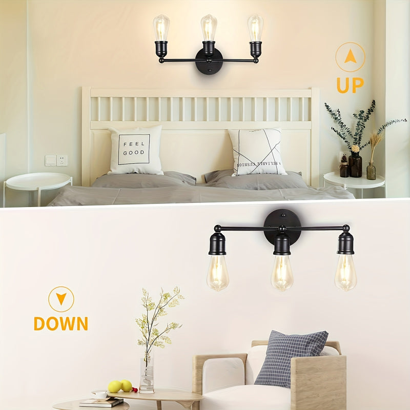 1pc Lámpara de Escritorio Moderna con 3 Luces, Luz de Pared para Baño Negra, Lámpara Retro para Cocina, Dormitorio y Sala de Estar (Bombillas No Incluidas)