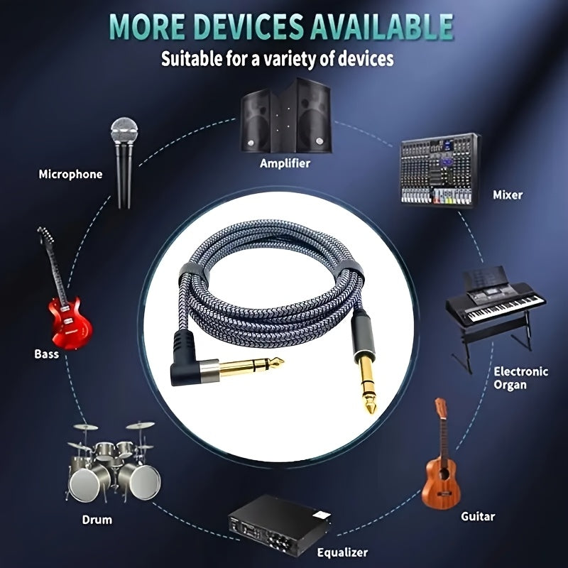 Cable de audio de alta calidad 6.5 mm con doble blindaje - Cancelación de ruido, conectores redondos dorados y negros, ideal para guitarra, bajo, pedales de efectos y presentaciones en vivo, cable de audio profesional y duradero