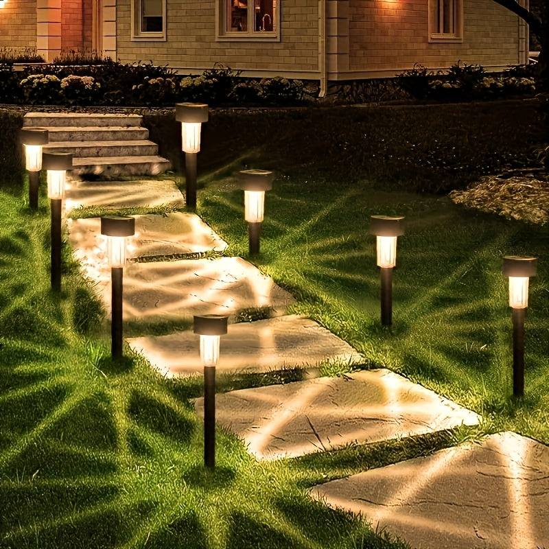 10 Luces Solares para Jardín, Acero Inoxidable Decorativas para Exteriores: Patio, Césped, Camino, Terraza y Entrada