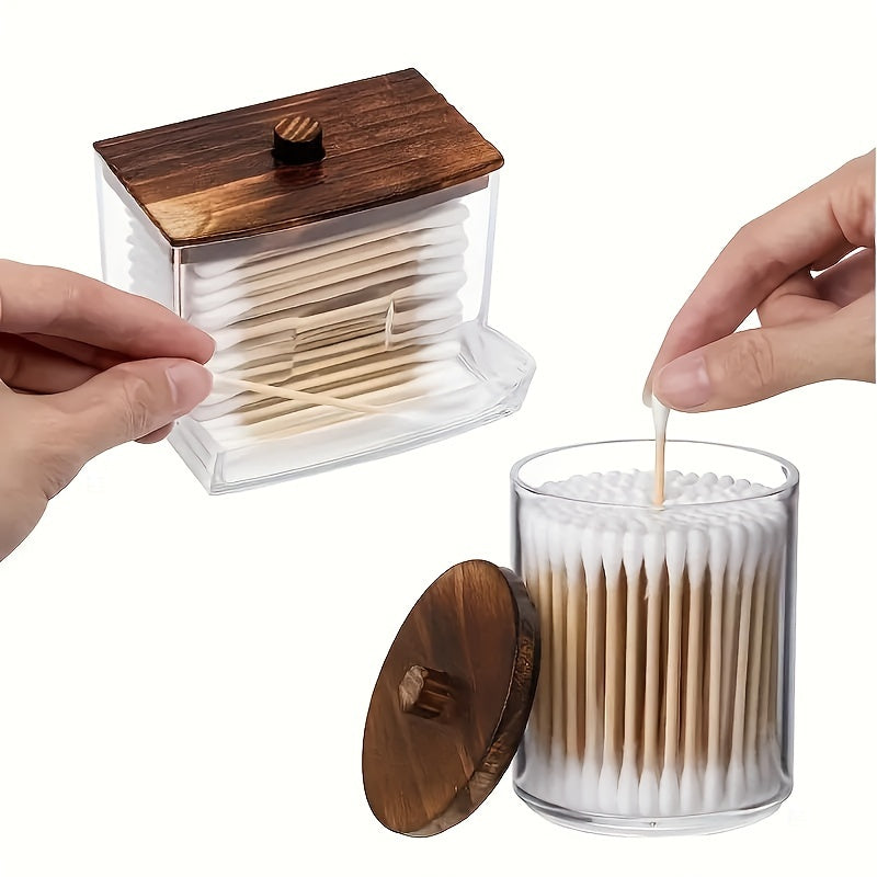 Conjunto de 3 piezas con porta palillos, porta bolígrafos, contenedor para baño, dispensador de cosméticos, recipiente transparente para organizar y almacenar con tapa de madera