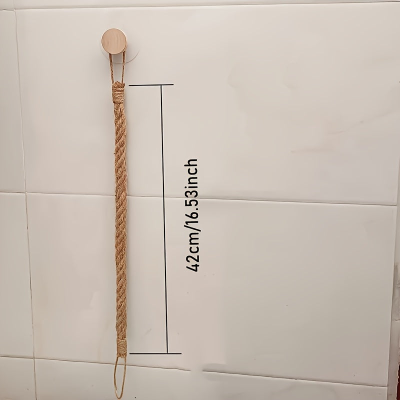 Soporte de Papel Higiénico Rústico de Cuerda de Cáñamo - Montaje en Pared Autoadhesivo con Perilla de Madera, Diseño Trenzado Natural para Decoración Elegante del Hogar, Organizadores y Almacenamiento de Baño