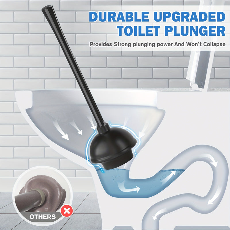 1 Juego De 1 Pieza, Desatascador Y Cepillo Para Inodoro, Conjunto De Cepillo Para Taza Y Desatascador Para Inodoro De Alta Resistencia Con Soporte Ventilado, Combo De Limpieza, Baño 2 En 1 Con Soporte Moderno, (De Color Negro)