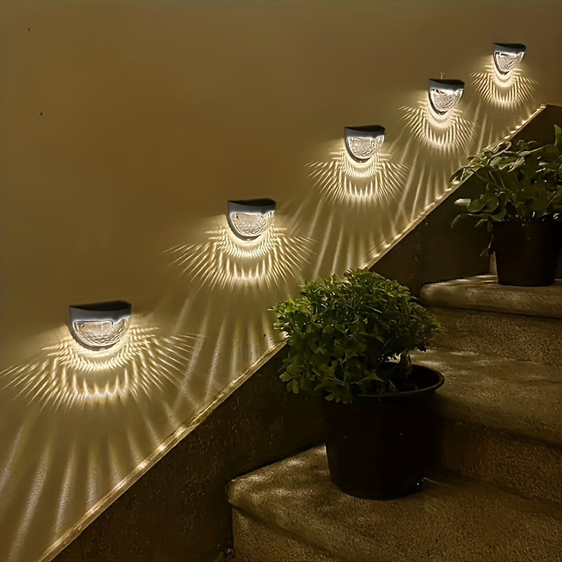 Luces Solares de Valla Semicircular de 6LED para Exteriores y Luz Nocturna de Sombra en Blanco y Negro, Lámpara de Pared en Forma de Gota de Agua para Escaleras 5pcs, 8pcs