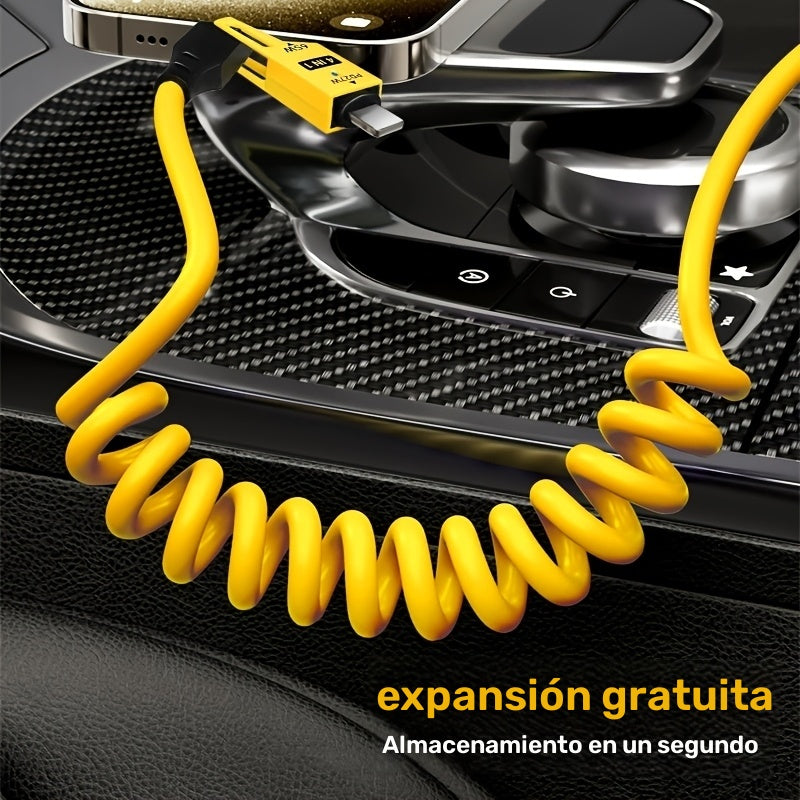 Mejor elección: 1pc/5pcs cable de carga universal de alta velocidad de aleación de zinc 65W, retráctil con resorte compatible con for Samsung S24, S23, S21, One Plus, Mi 13, Huawei, OPPO y series iPhone – la mejor opción para cargar en el coche