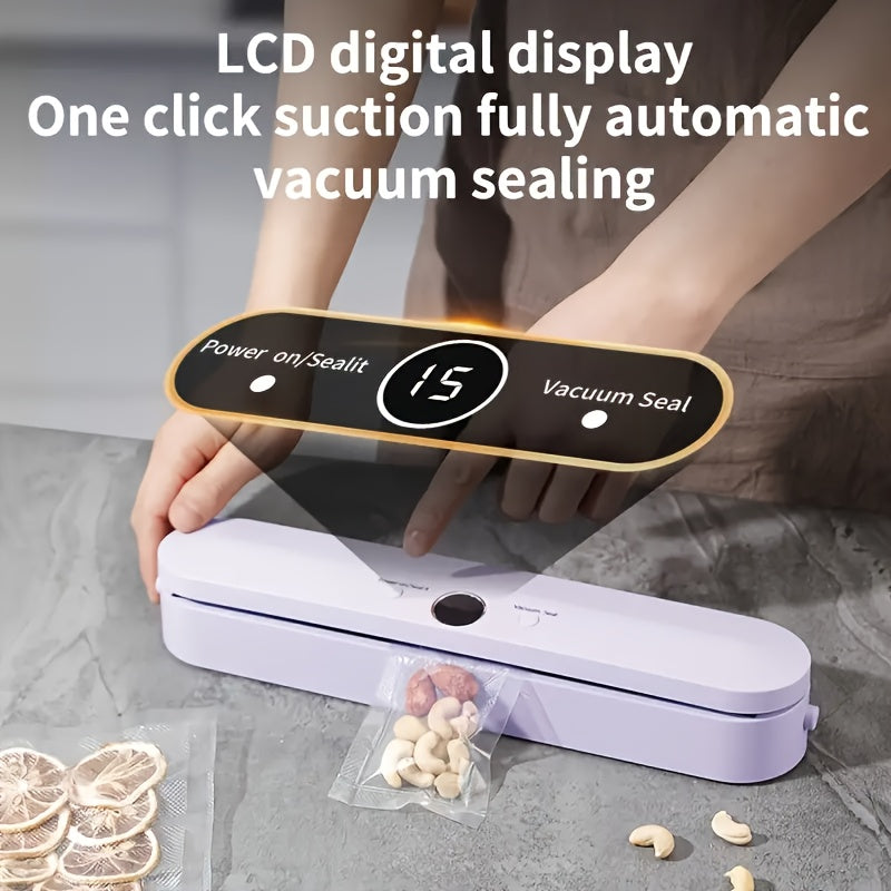 Selladora al Vacío de Pantalla Grande Recargable por USB - Sistema Inteligente de Conservación de Alimentos con Batería de 1500mAh, Uso Seco y Húmedo Doble, Diseño Elegante en Blanco para el Hogar, Máquina Selladora