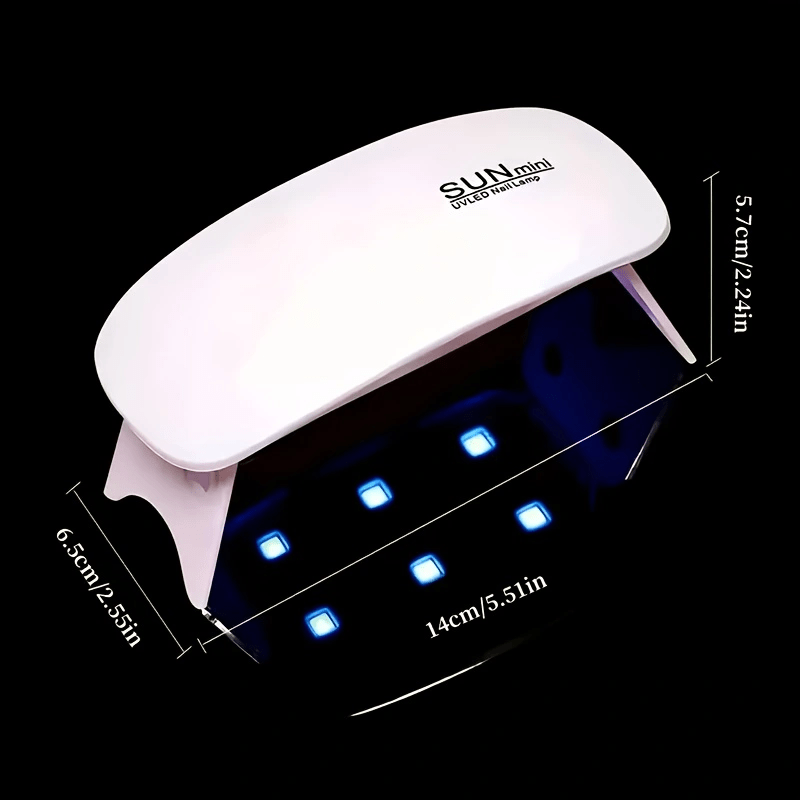 1 lámpara portátil mini para uñas con 6 LED - rosa y blanco, alimentación USB, diseño plegable, ideal para pulir y secar gel, cuidado de manos y pies