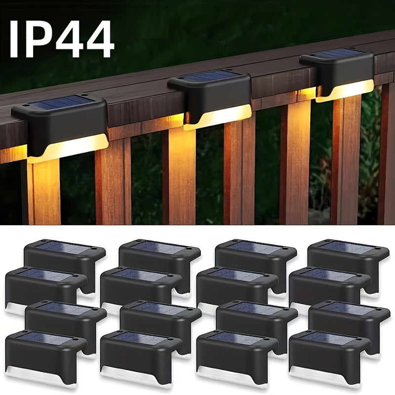 8 luces LED solares para exteriores, opciones de luz cálida y fría (blanco/cálido), diseño de plástico, ideal para iluminación de terrazas, escaleras, cercas y jardines, luces solares para exteriores, eficiencia energética