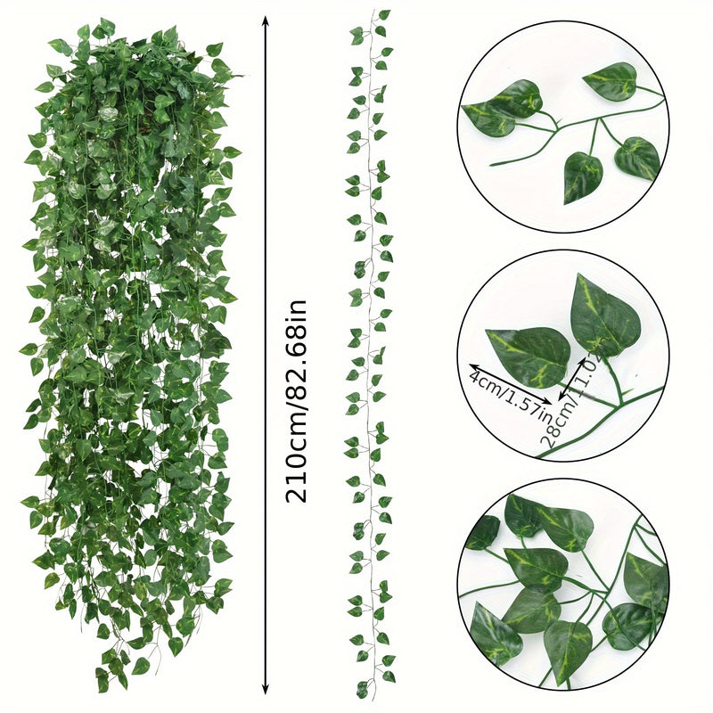12 piezas de 210 cm/82,68 pulgadas, elegante enramada de hiedra verde colgante para pared - Ramas verdes artificiales para el hogar, jardín y decoración de bodas - Arte de pared versátil para interiores/exterior, decoración de pared de jardín | Enramada