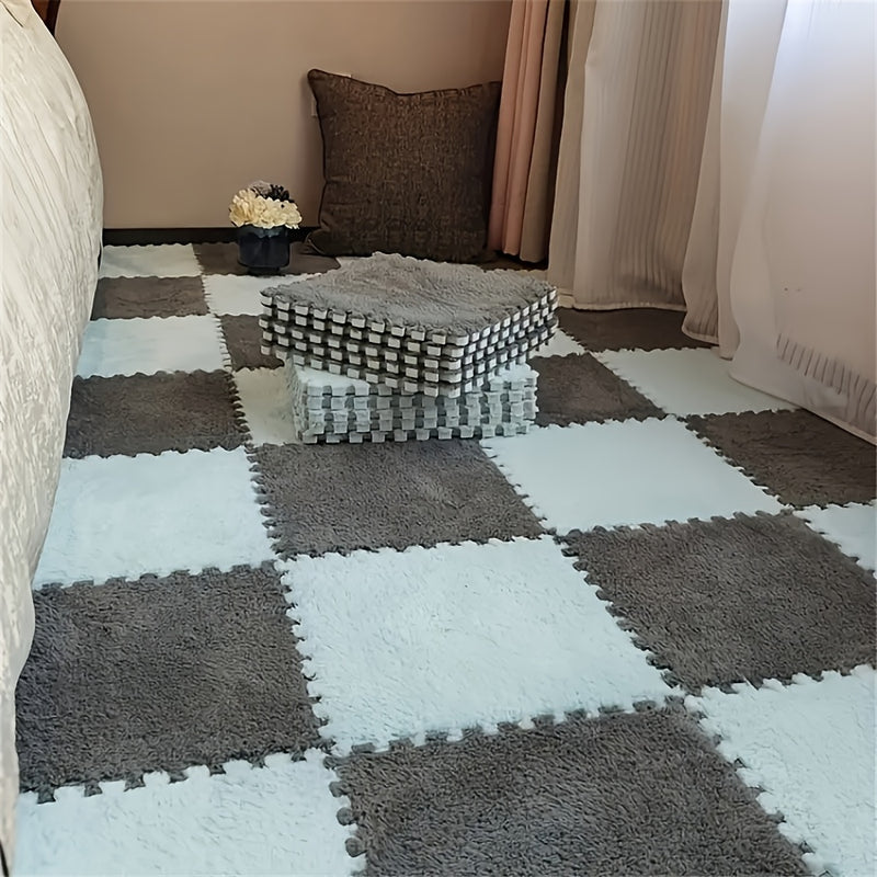 12 piezas Alfombras de Área Suaves, Baldosas de Alfombra de Poliéster Cuadradas, Alfombras Interbloqueables Lavables, 29.97 x 29.97 cm, con Lavar a Mano Sólo, para Dormitorio, Sala de Estar y Ventana de Bahía