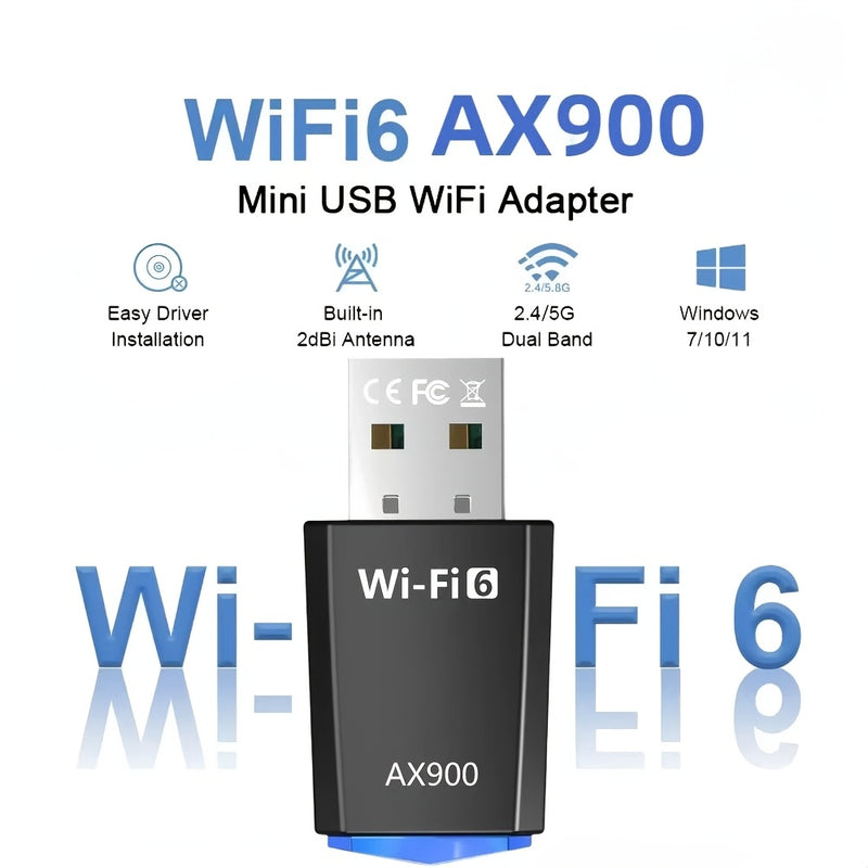Adaptador Mini USB WiFi6 AX900 MCPIWOHY, Plug and Play, Banda Dual 2.4/5G, Sin Controladores, Compatible con SmartThings, Transmisor Receptor de Red de Alta Velocidad