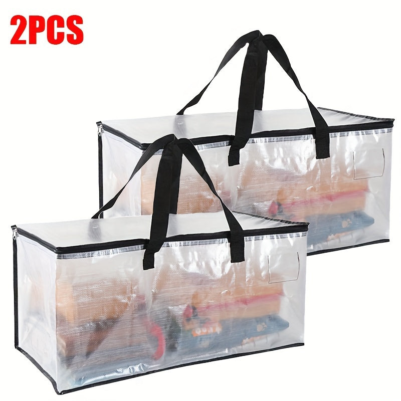 Bolsa de ropa plegable transparente con asas reforzadas y cremallera duradera, perfecta para almacenar ropa, edredones, mantas y ropa de cama