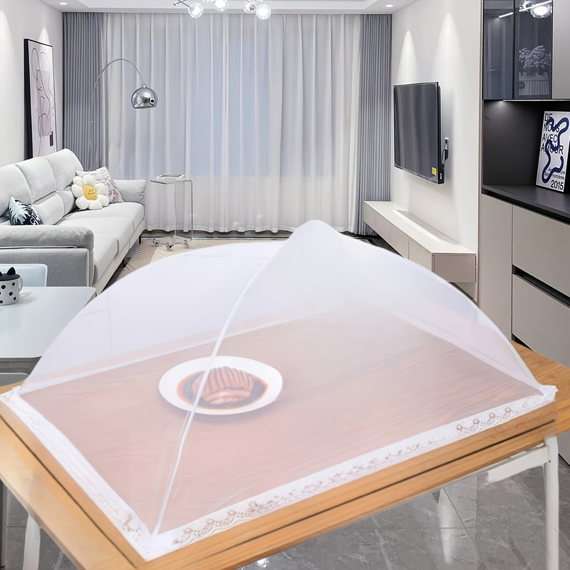 Mosquitero blanco de malla, cubrecomidas grande plegable y lavable con cierre de cordón, ideal para picnics, asados, fiestas y cenas al aire libre, material de poliéster resistente, accesorio para cocina al aire libre, equipo funcional para exteriores, p