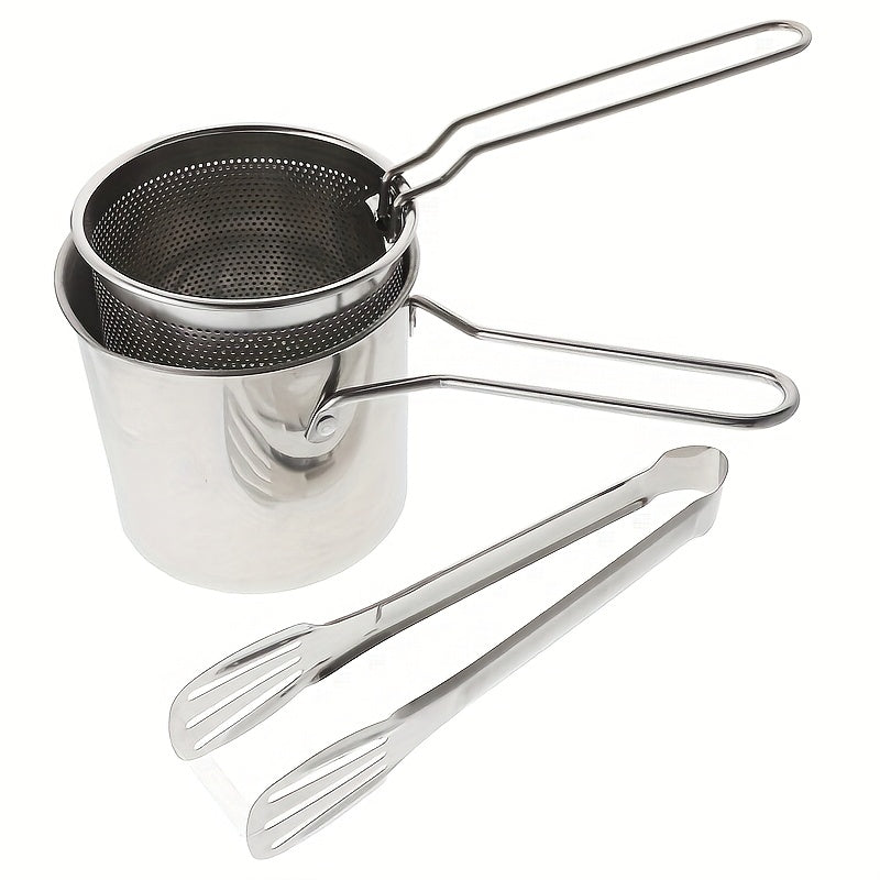 1 Juego de Fritadora de Acero Inoxidable con Cesta, Utensilios de Cocina de Acero Inoxidable, Mini Fritadora de Aire con Cesta, Olla Profunda, Mini Olla Japonesa, Ayudante de Cocina para el Hogar